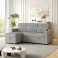 85 Inches Corduroy Sofa Bed, 3 Seater Sleeper Sofa With Storage Chaise, Square Handrail With Two Cup Holder And Usb Charge Port, Pull Out Couch For Living Room Light Grey Corduroy 3 Seat