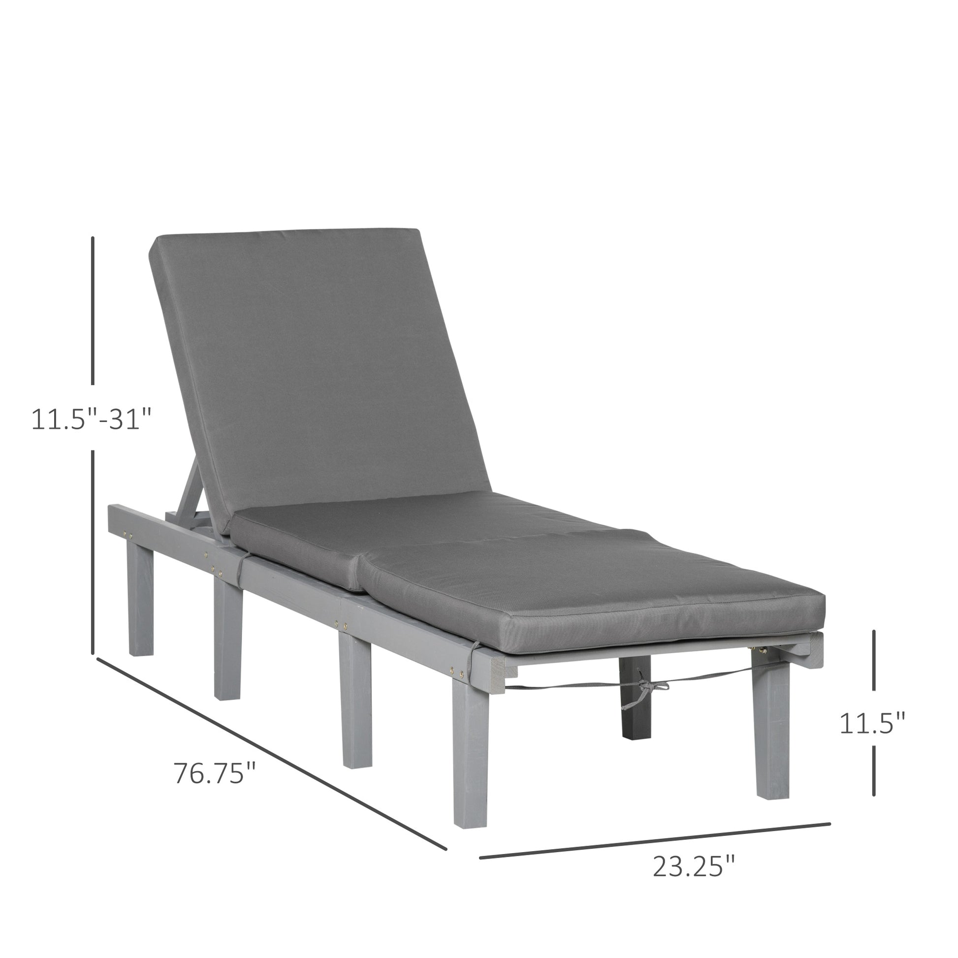 Outsunny Chaise Lounge Chair For Outdoor, Patio Recliner With 4 Position Adjustable Backrest And Cushion For Deck, Beach, Lawn And Sunbathing, Gray Grey Polyester