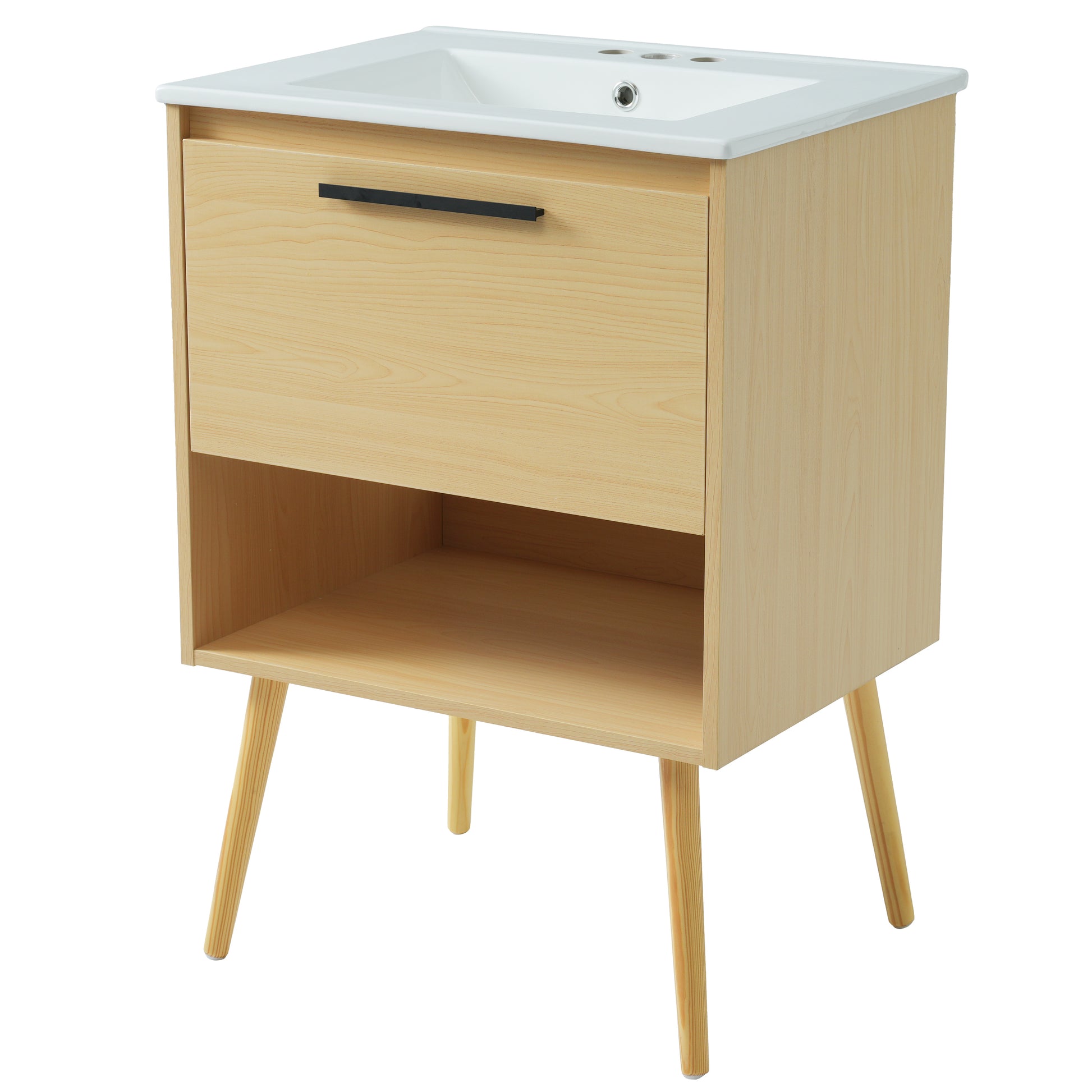 24" Bathroom Vanity With Sink Combo, Multi Functional Bathroom Cabinet With Drawer, Mdf Board, Natural Natural Solid Wood Mdf