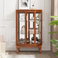 2 Doors Curio Cabinet With Tempered Glass Doors, Curio Cabinets With Mirrored Back Panel And Adjustable Shelves, Lighted Display Cabinet For Home, Office Light Bulb Included Oak Oak Mdf Glass