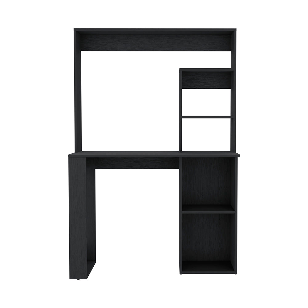 Maine Desk With Hutch And Shelves Black Computer Desk Office Modern Freestanding Rectangular Shelves Desk Rectangular Particle Board Engineered Wood