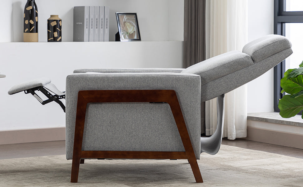 Wood Framed Upholstered Recliner Chair Adjustable Home Theater Seating With Thick Seat Cushion And Backrest Modern Living Room Recliners, Gray Old Sku:Pp289527Aae Gray Linen