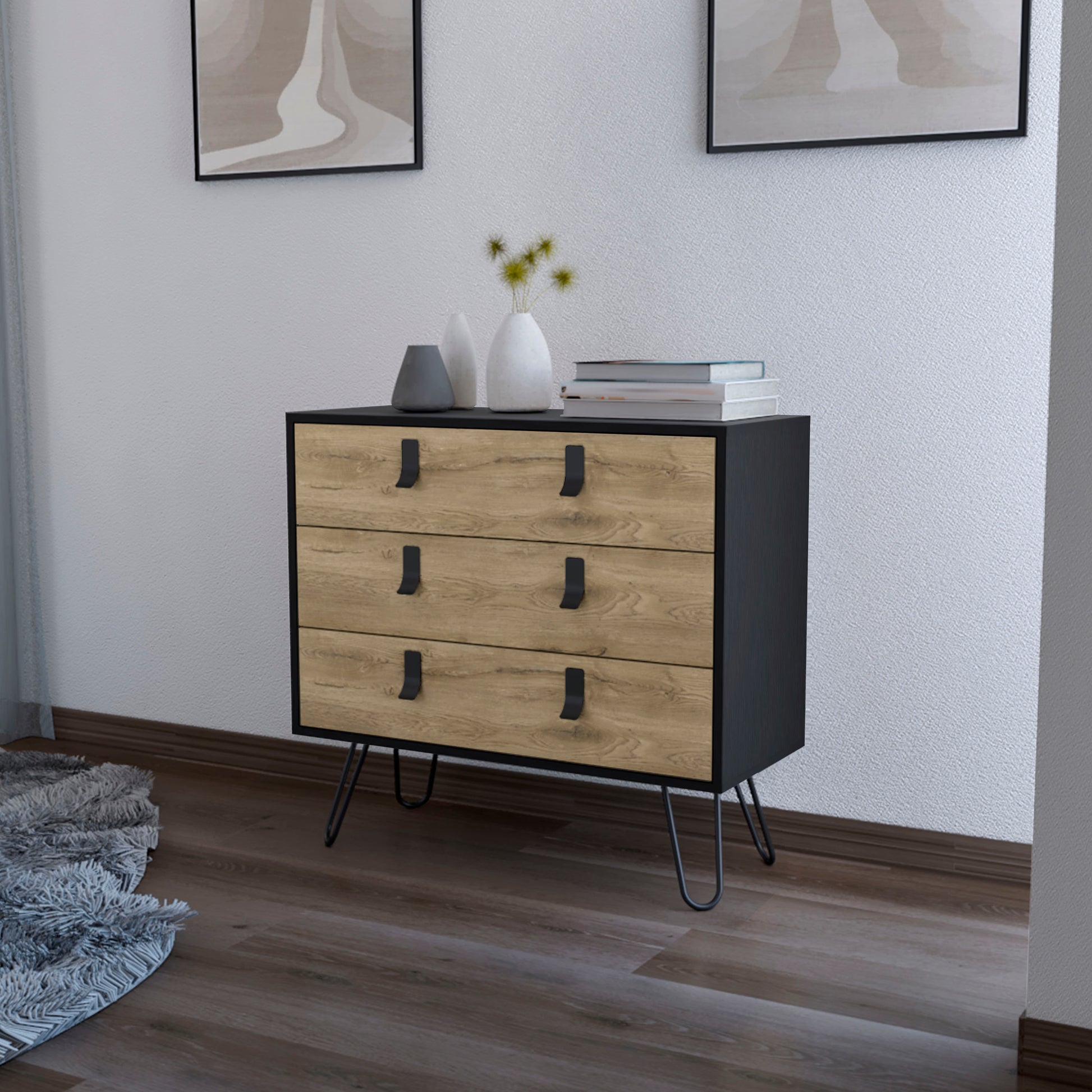 Kimball Hairpin Legs Dresser With 3 Drawers And Modern Design Multicolor Bedroom Contemporary,Modern Pine Melamine Engineered Wood