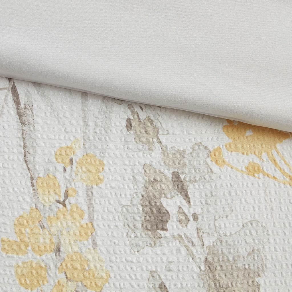 5 Piece Seersucker Comforter Set With Throw Pillows Yellow King Cal King King Yellow Polyester