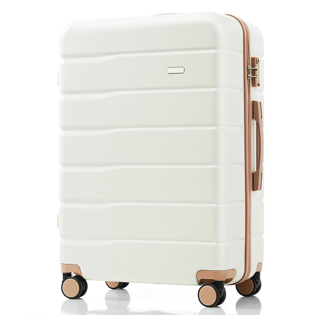 Premium Abs Travel Luggage Set3 Piece Tsa Lock Suitcase Group With 20, 24, And 28 Inch Sizes With 360 Spinner Wheels, Ivory And Golden White Gold Abs