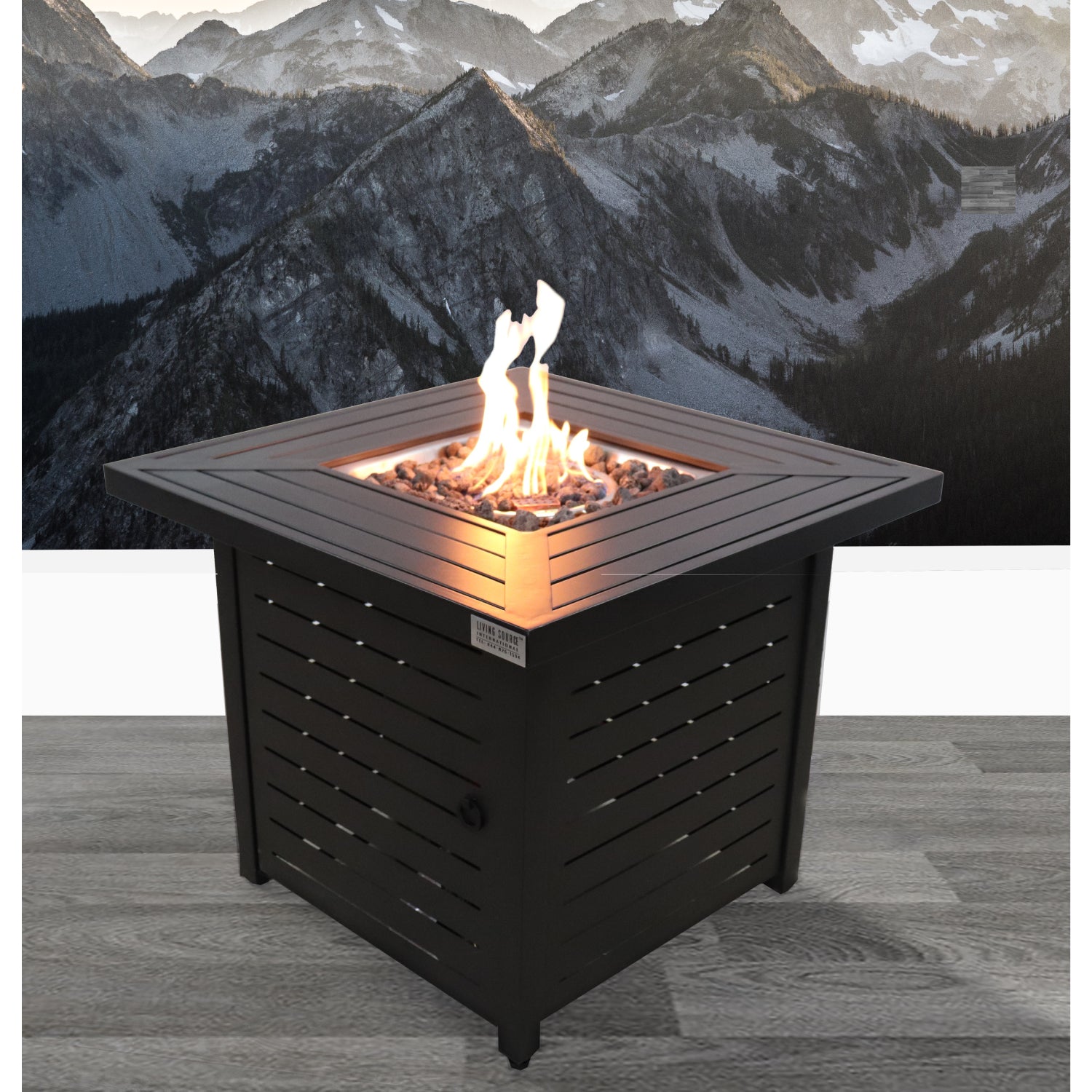 Living Source International 25" H X 30" W Steel Propane Natural Gas Fire Pit Table Black Black Stainless Steel