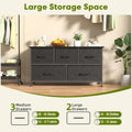 5 Drawers Dresser For Bedroom, Kidsroom Furniture, Wide Chest Of Drawers, Storage Organizer Units With Fabric Bins For Closet, Entryway, Metal Frame, Waterproof Wood Top, Adjustable Feet Black Wood