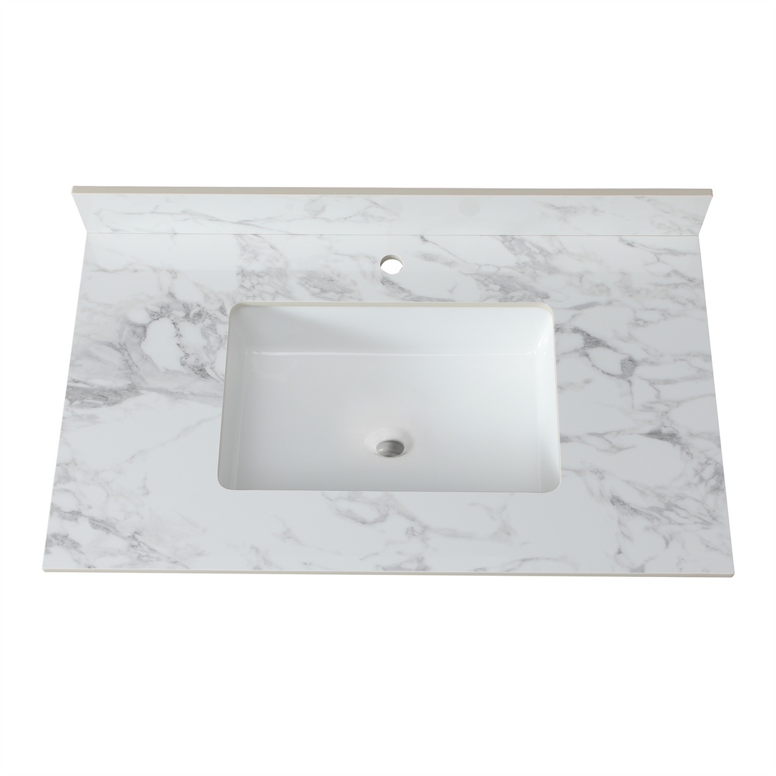 37"X22"Bathroom Vanity Top,Sintered Stone Carra Whitebarthroom Vanity Sink Tops With Rectangular Undermount Ceramic Sink With Vanity Backsplash, Single Faucet Hole Bathroom Vanity Countertop White