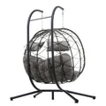 2 Persons Egg Chair With Stand Indoor Outdoor Swing Chair Patio Wicker Hanging Egg Chair Hanging Basket Chair With Stand For Bedroom Living Room Balcony Gray Steel