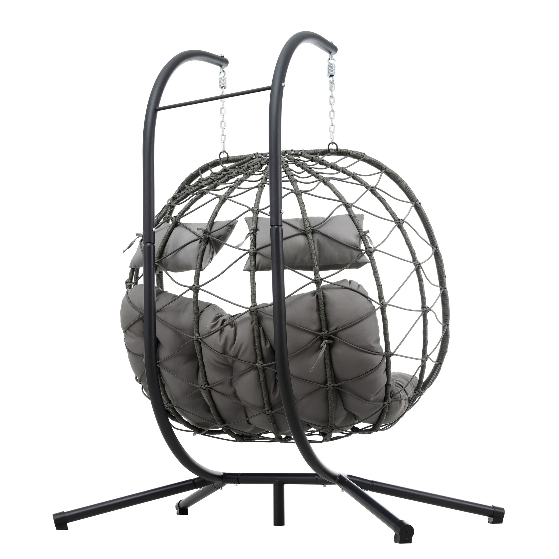 2 Persons Egg Chair With Stand Indoor Outdoor Swing Chair Patio Wicker Hanging Egg Chair Hanging Basket Chair With Stand For Bedroom Living Room Balcony Gray Steel