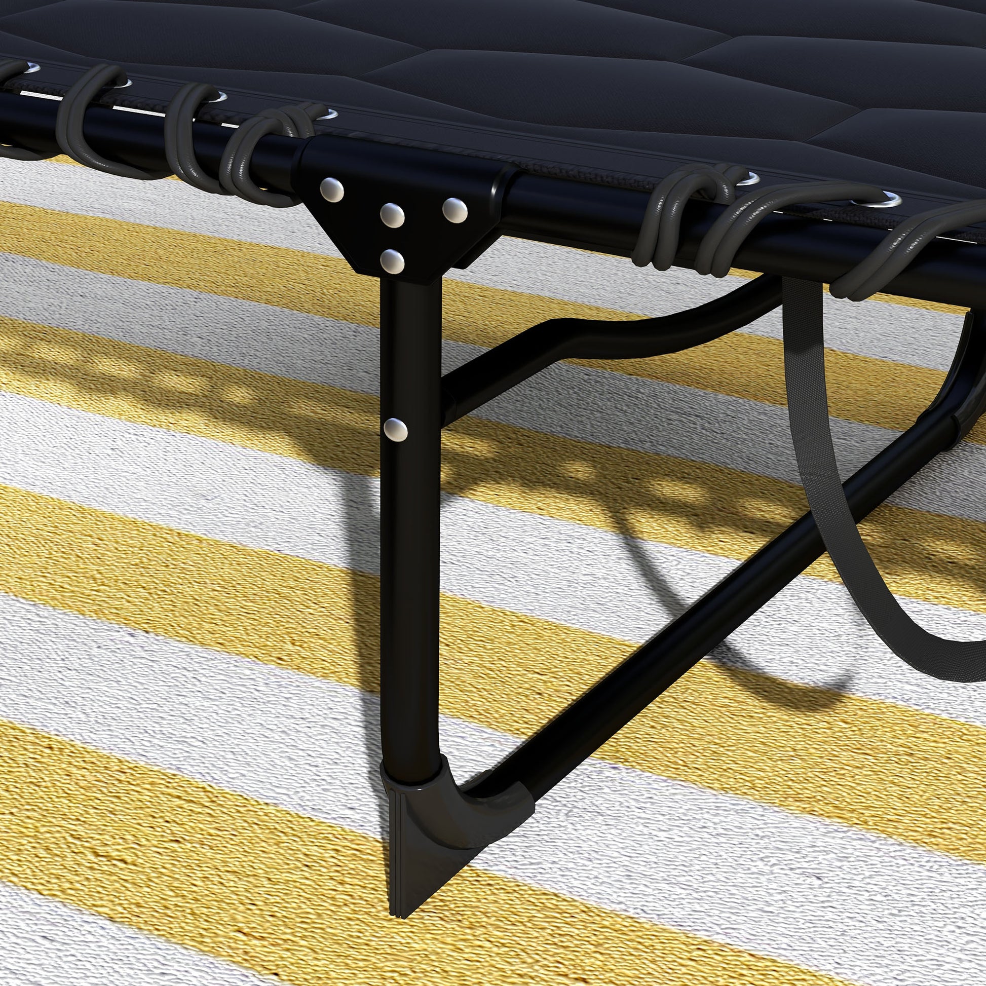 Outsunny Folding Chaise Lounge Set With 5 Level Reclining Back, Outdoor Lounge Tanning Chair With Padded Seat, Side Pocket & Headrest For Beach, Yard, Patio, Black Black Steel