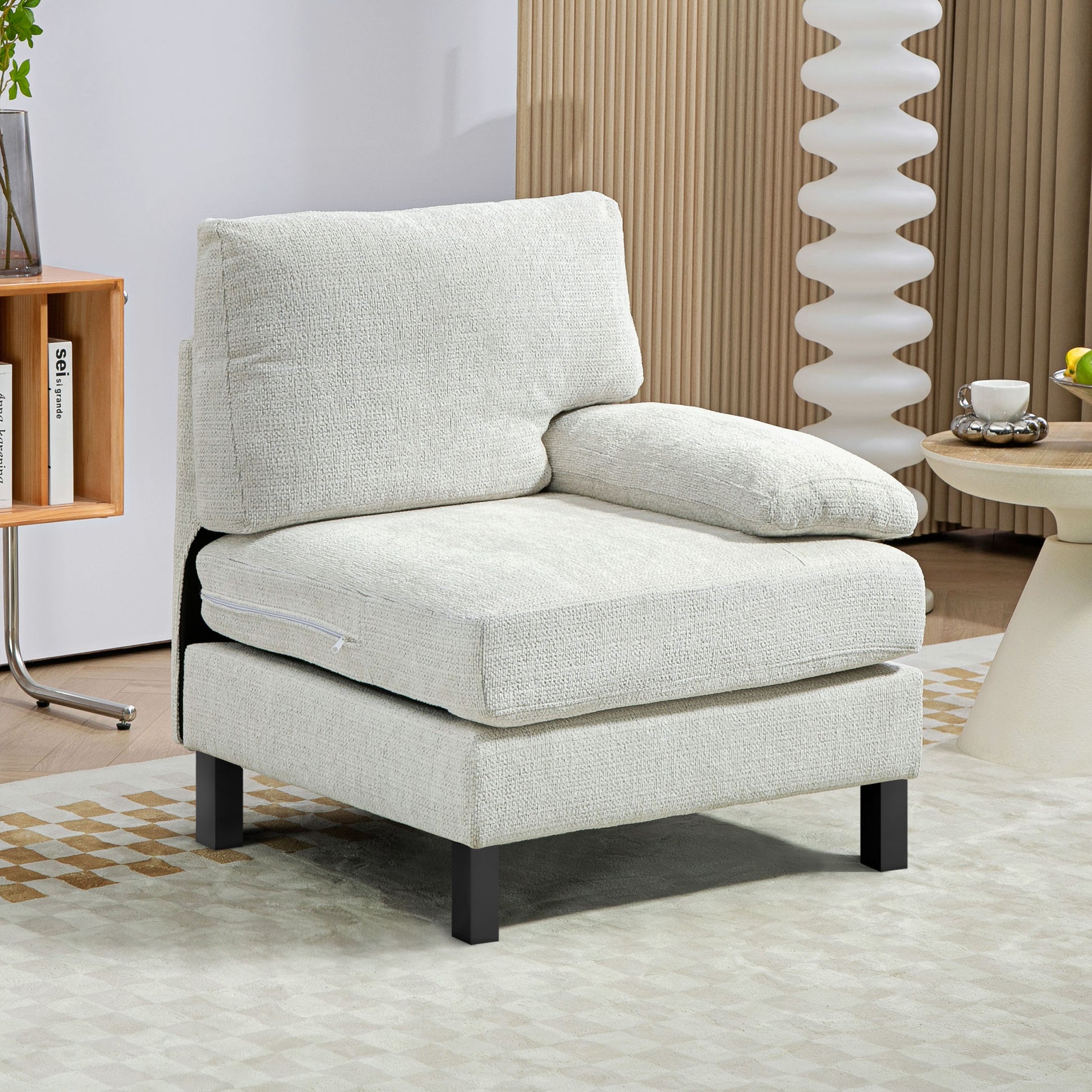 Homcom Module For Modular Sectional Sofa, Right Facing Armchair With Wood Legs And Pocket Spring For Living Room, Bedroom, Cream White Cream White Polyester 1 Seat