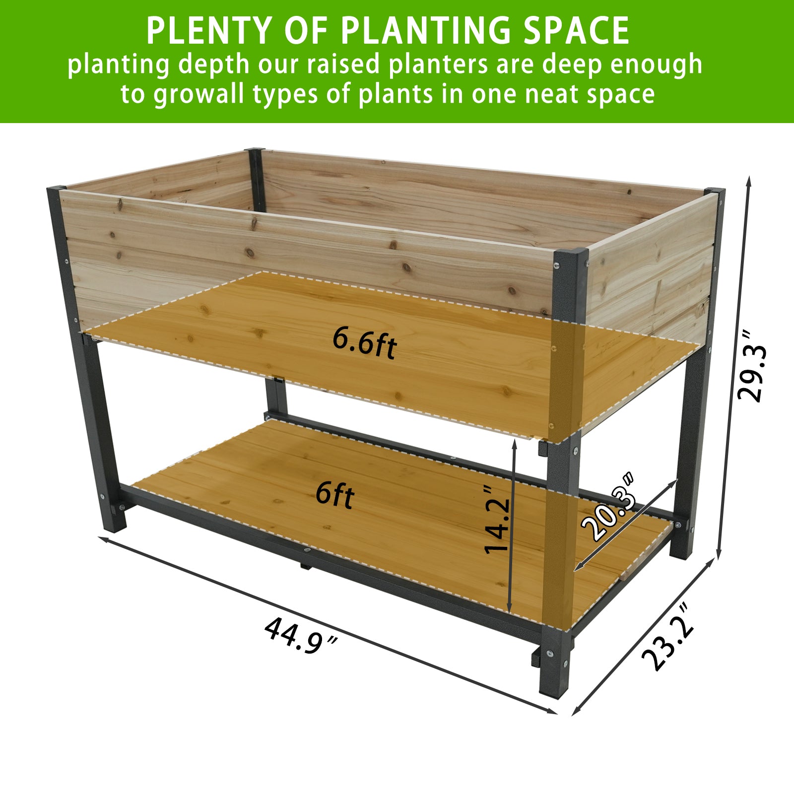 Style: 45" Iron Wood Combined Growing Beds With Feet And Storage Racks. Suitable For Various Places Such As Gardens, Backyards, Terraces, Balconies, Etc. Natural Solid Wood