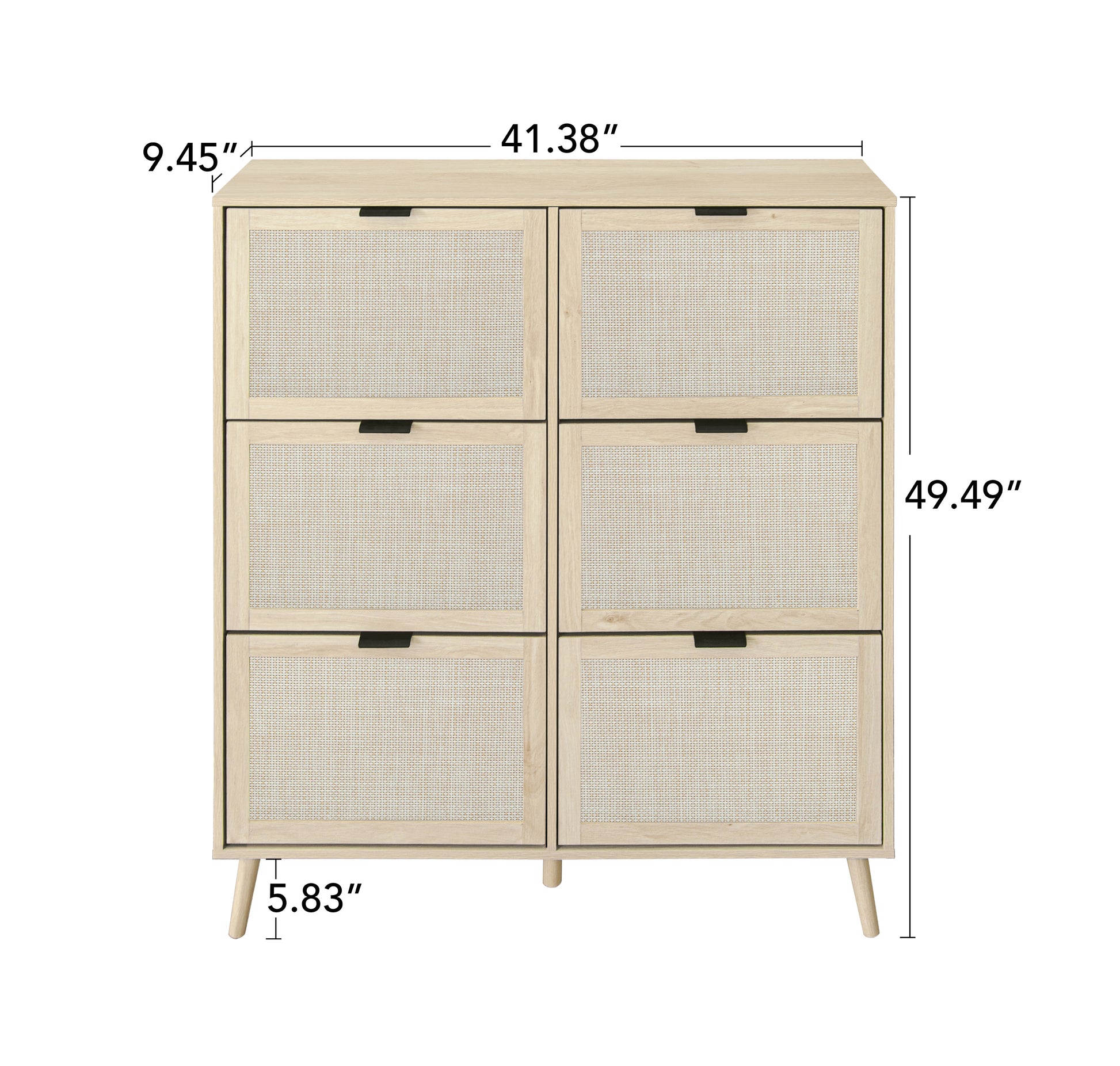 Rattan 6 Door Shoe Rack, Freestanding Modern Shoe Storage Cabinet, For Entryway Natural Particle Board