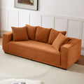 88.97'' Corduroy Sofa With 5 Matching Toss Pillows Modern Upholstered Sofa Including Bottom Frame For Bedroom, Apartment And Office.Orange Orange Corduroy 3 Seat