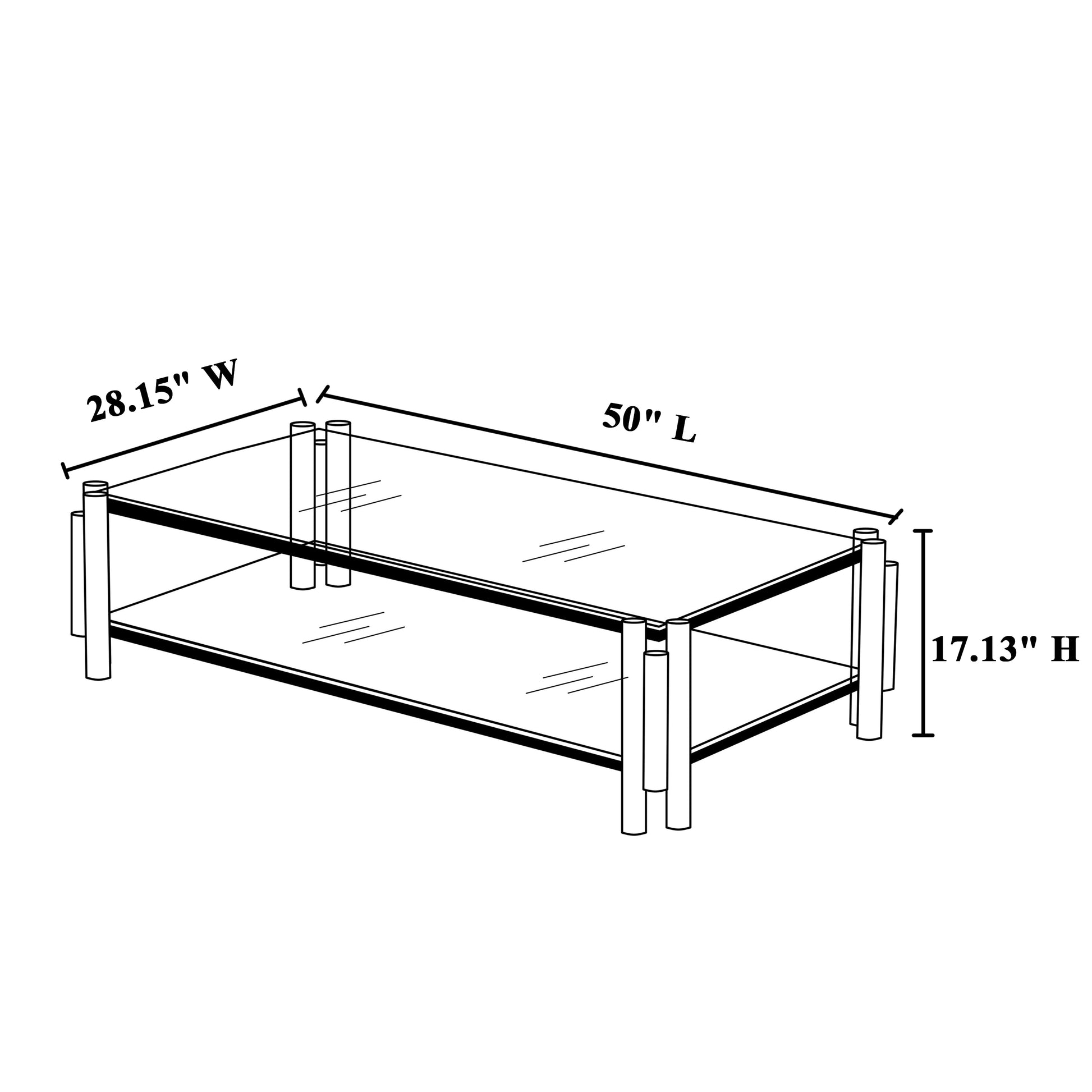 47" Wide Rectangle Modern Stainless Steel Coffee Table, Double Layer Clear Tempered Glass Coffee Table, Center Table With Storage, For Living Room Home Office, Easy Assembly, Gold Clear,Gold Modern