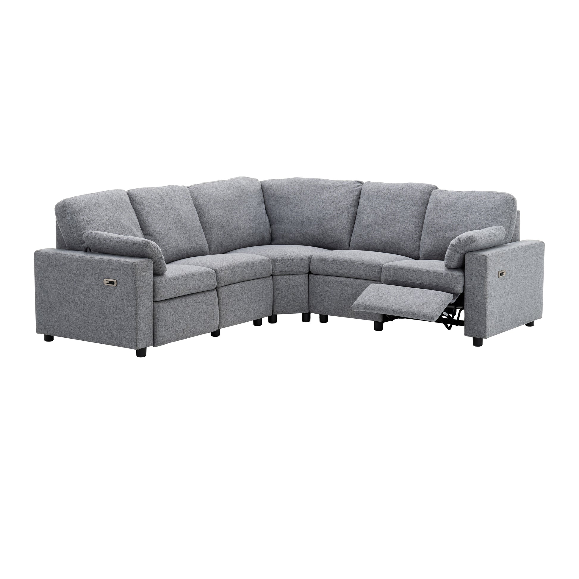 89" Power Recliner Sectional Sofa Home Theater Reclining Sofa With Two Usb Ports, Two Storage Drawers For Living Room, Gray Gray Foam Linen 5 Seat