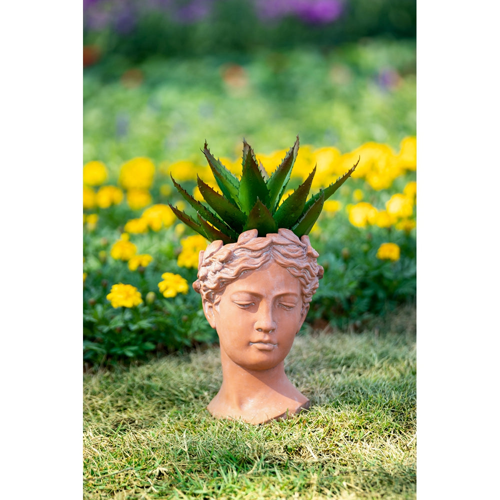 D7X11" Visage Head Bust Planter, Brown Brown Garden & Outdoor Cement