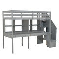 Twin Size Loft Bed Frame With Storage Staircase And Double Desks And Shelves,Gray Twin Gray Solid Wood Mdf