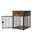 Dog Crate Furniture, Dog House, Decorative Dog Kennel With Drawer, Indoor Pet Crate End Table For Small Dog, Iron Tube Dog Cage, Chew Proof Brown Mdf