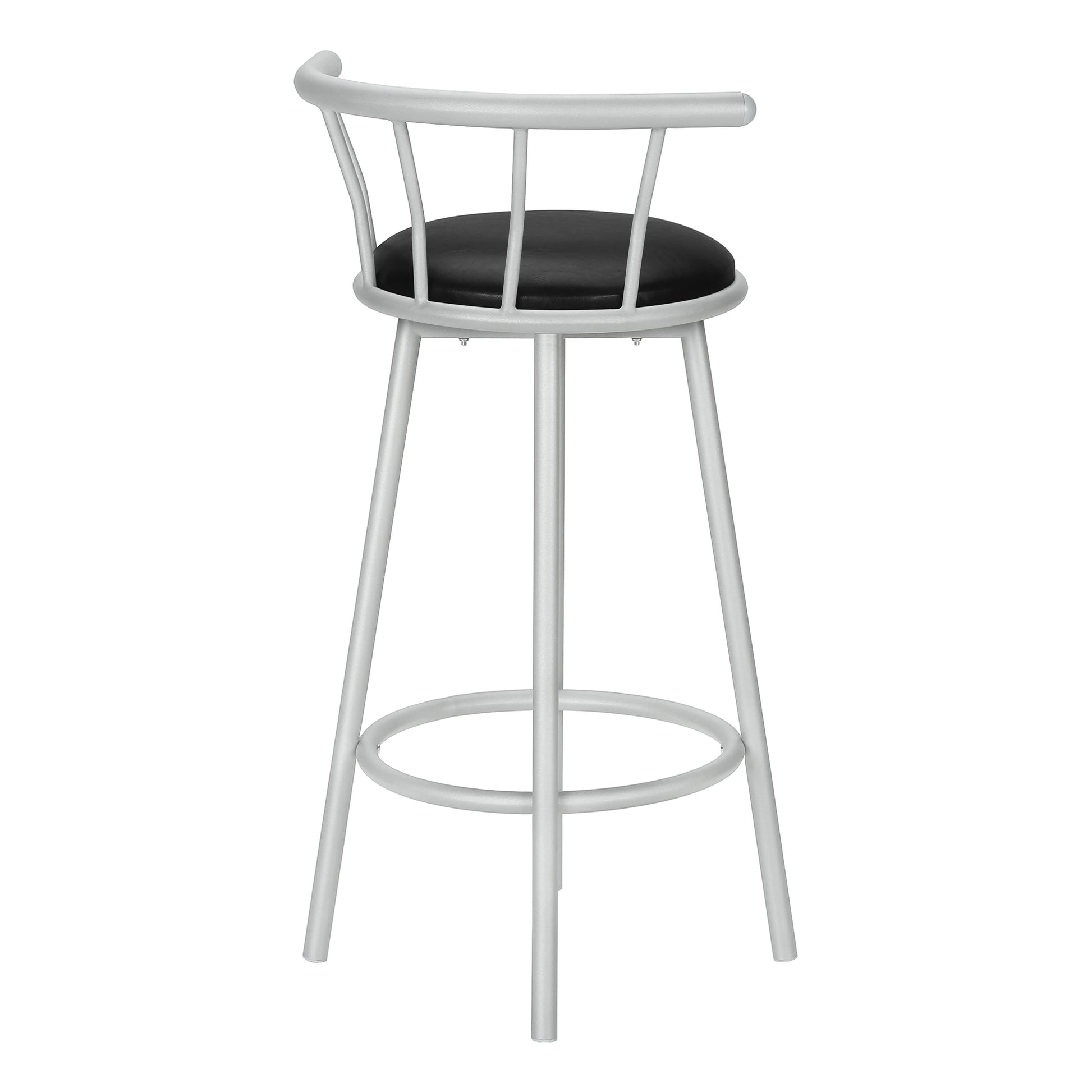 Barstool, Set Of 2, Swivel, Bar Height, Grey Metal, Black Leather Look, Contemporary, Modern Silver Foam Metal