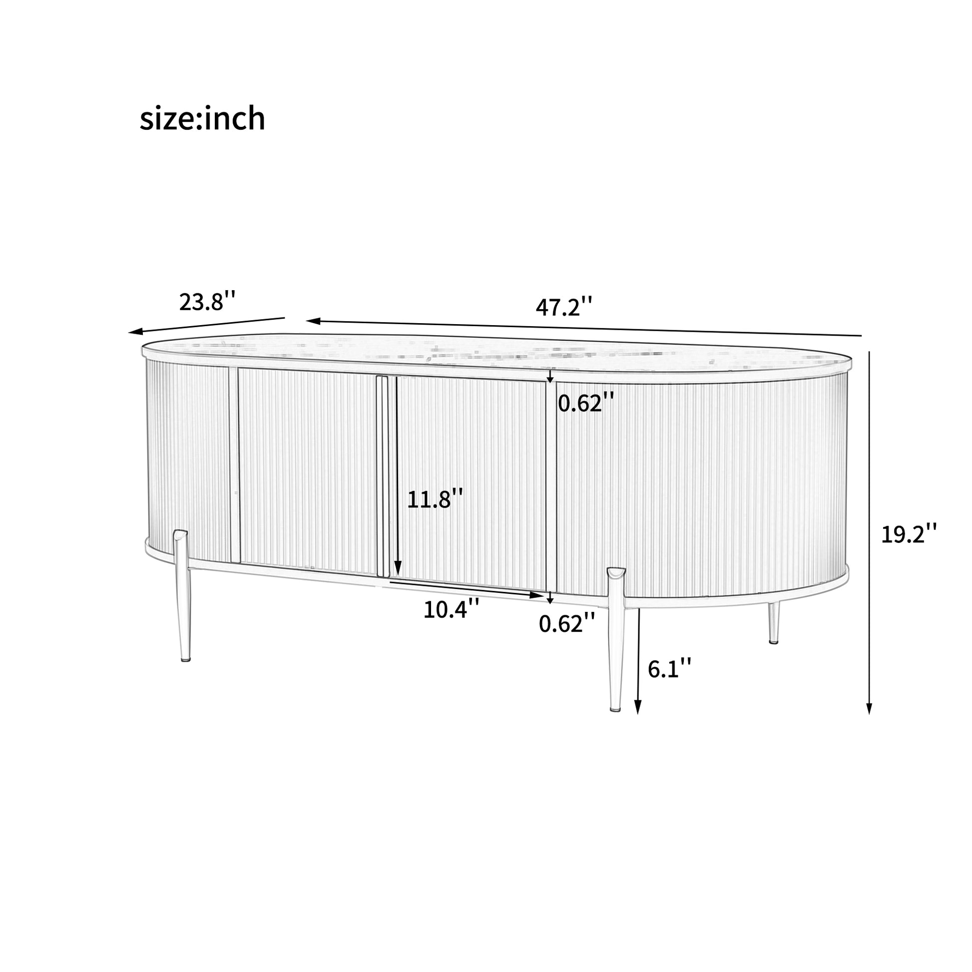 Modern Luxury Oval Shaped Fluted Coffee Table, Marble Patterned Top Coffee Table With 2 Cabinets, Metal Legs And Handles For Living Room, Black Date Of Expected Arrival: 11.20 Black Mdf