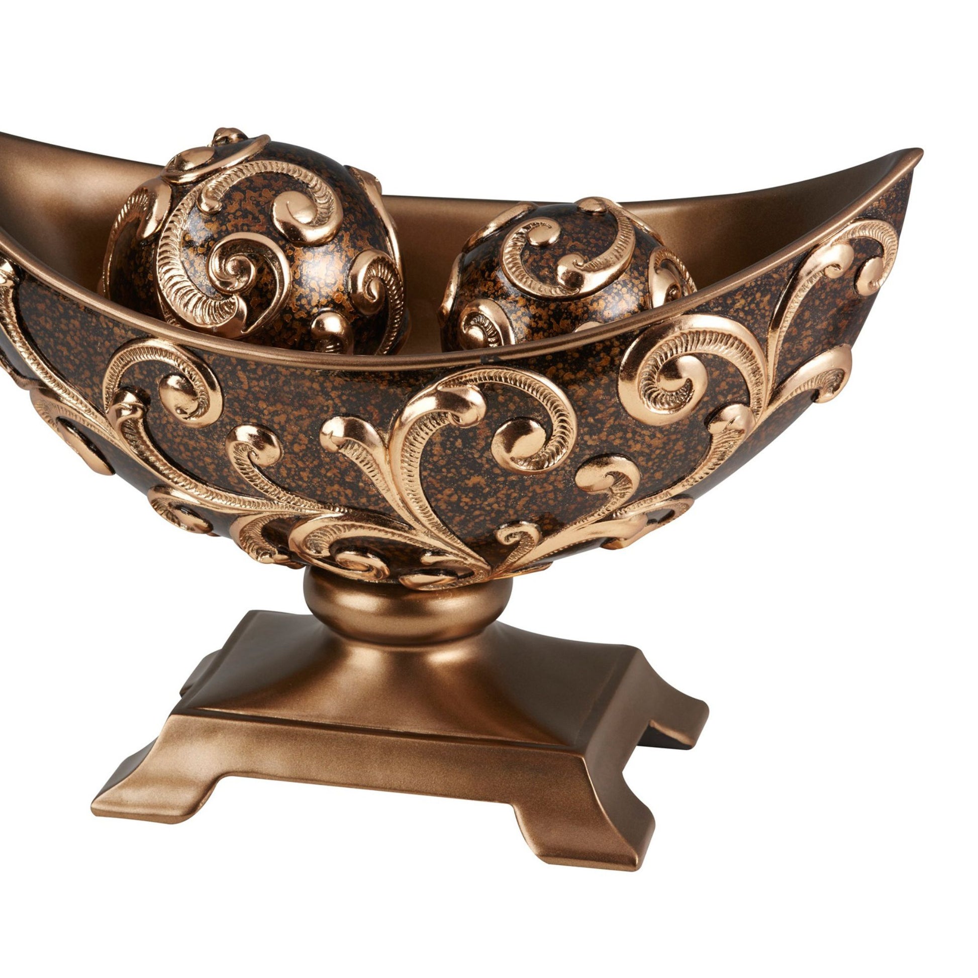 15.75" Long Polyresin Decorative Bowl "Odysseus", Baroque Style Brown Polyresin