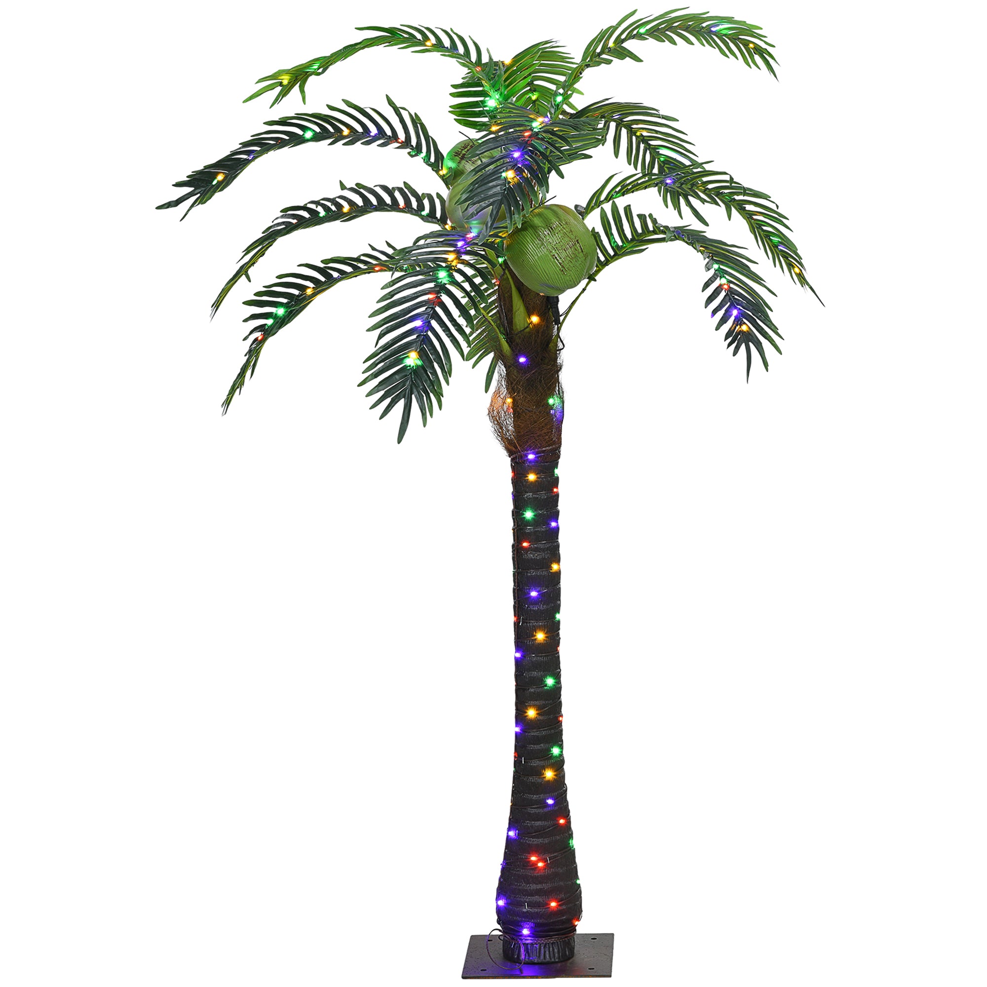 Outsunny 5' Artificial Lighted Palm Tree With 3 Coconuts, 200 Led Light, Color Changing Light Up Tropical Palm Tree With Remote For Indoor, Outdoor, Pool, Party D Cor Green Plastic