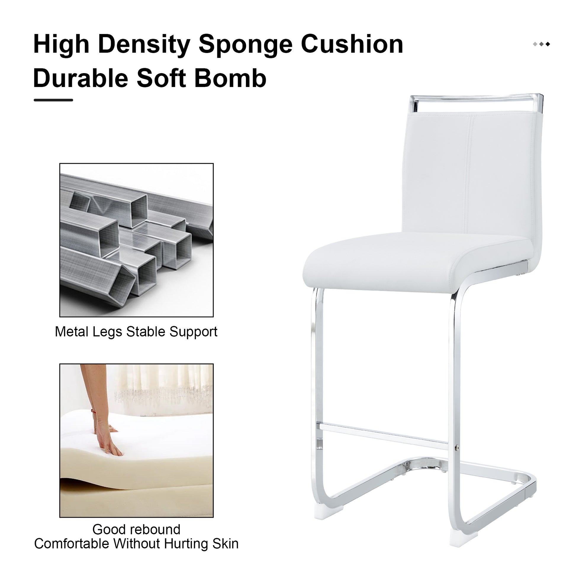 Table And Chair Set. A Rectangular Glass Dining Table With A 0.4 Inch Tempered Glass Tabletop And Mdf Board V Shaped Bracket, Paired With 2 Chairs Consisting Of Pu Seat Cushions And Silver Metal Legs. White Black Seats 2 Tempered Glass