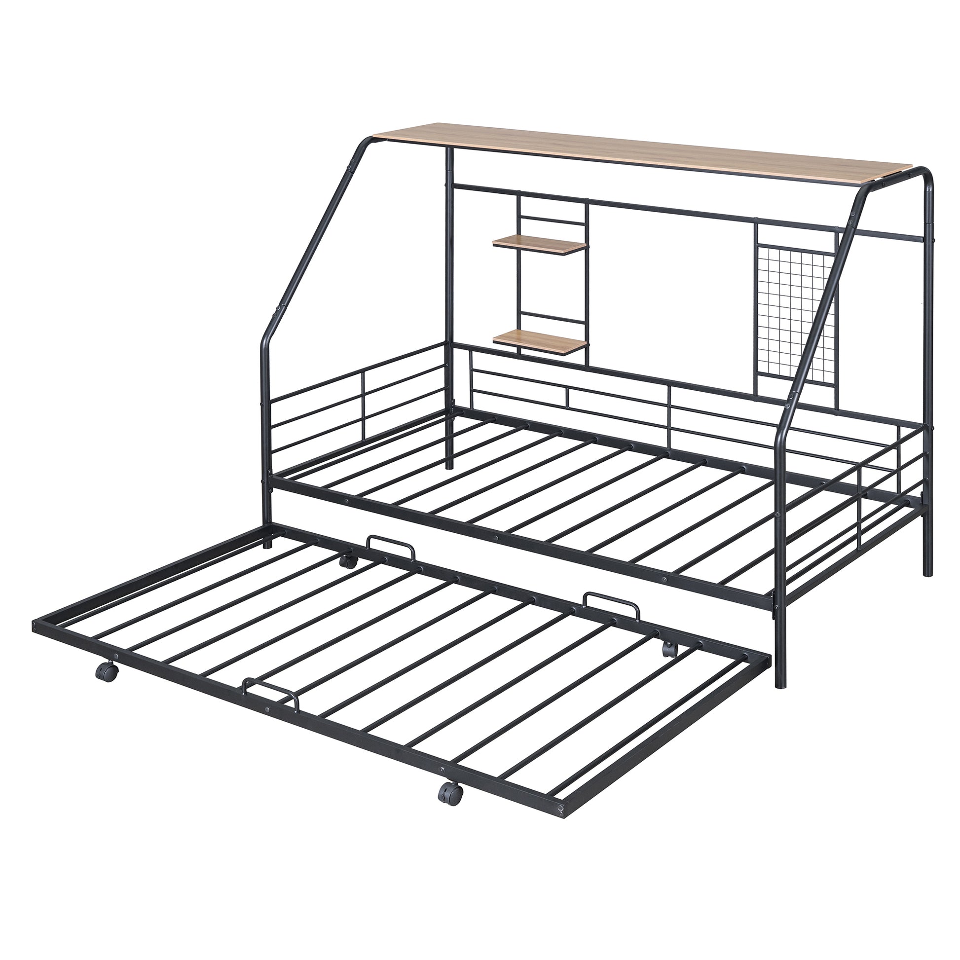 Twin Size Metal House Bed With Trundle, Black Twin Black Metal