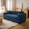 Modern Teddy Velvet Sofa,Full Foam 3 Seat Compression Sofa,The Soft Polyester Cotton Cushion And Wide Seating Depth Make The Large Sofa Have A Small Volume Blue Linen Wood Primary Living Space Soft