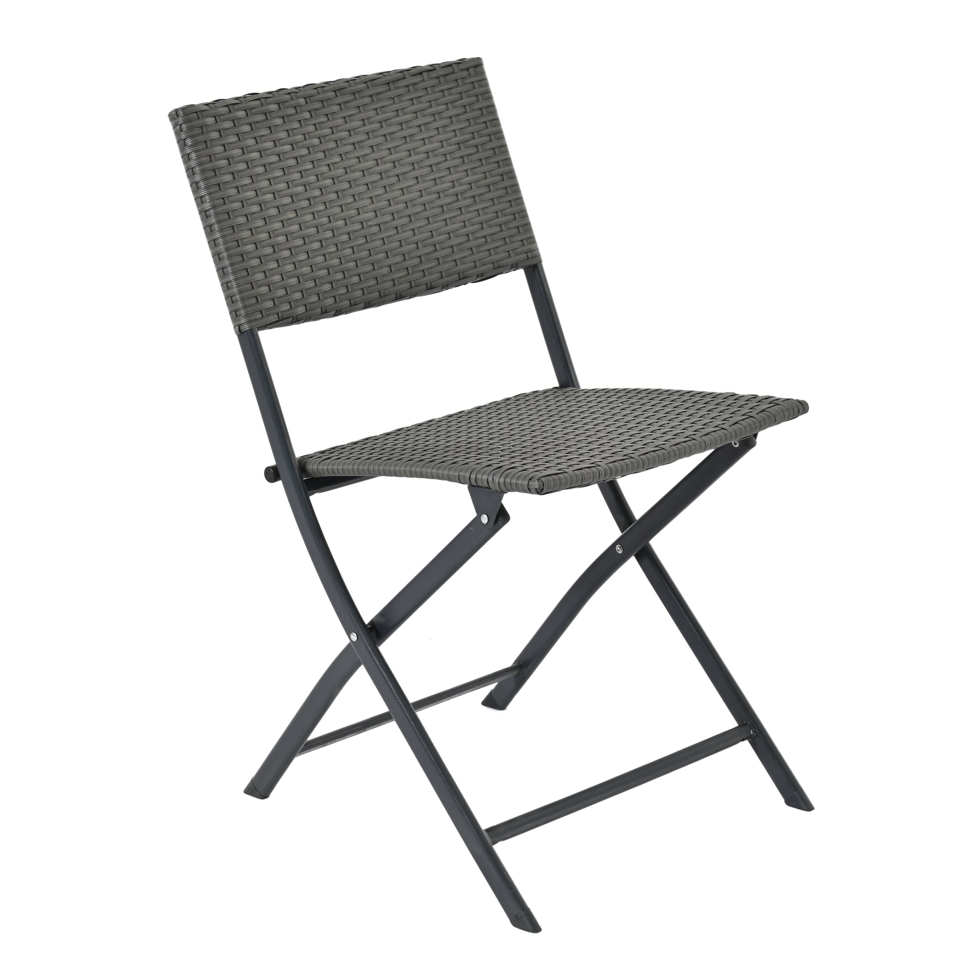 Rattan Patio Bistro Set, 3 Piece Foldable Outdoor Patio Furniture Sets, With Folding Table And Two Chairs, For Garden, Backyard, Pool, Lawn, Porch, Balcony, All Weather Rattan Style Gray Pe Rattan