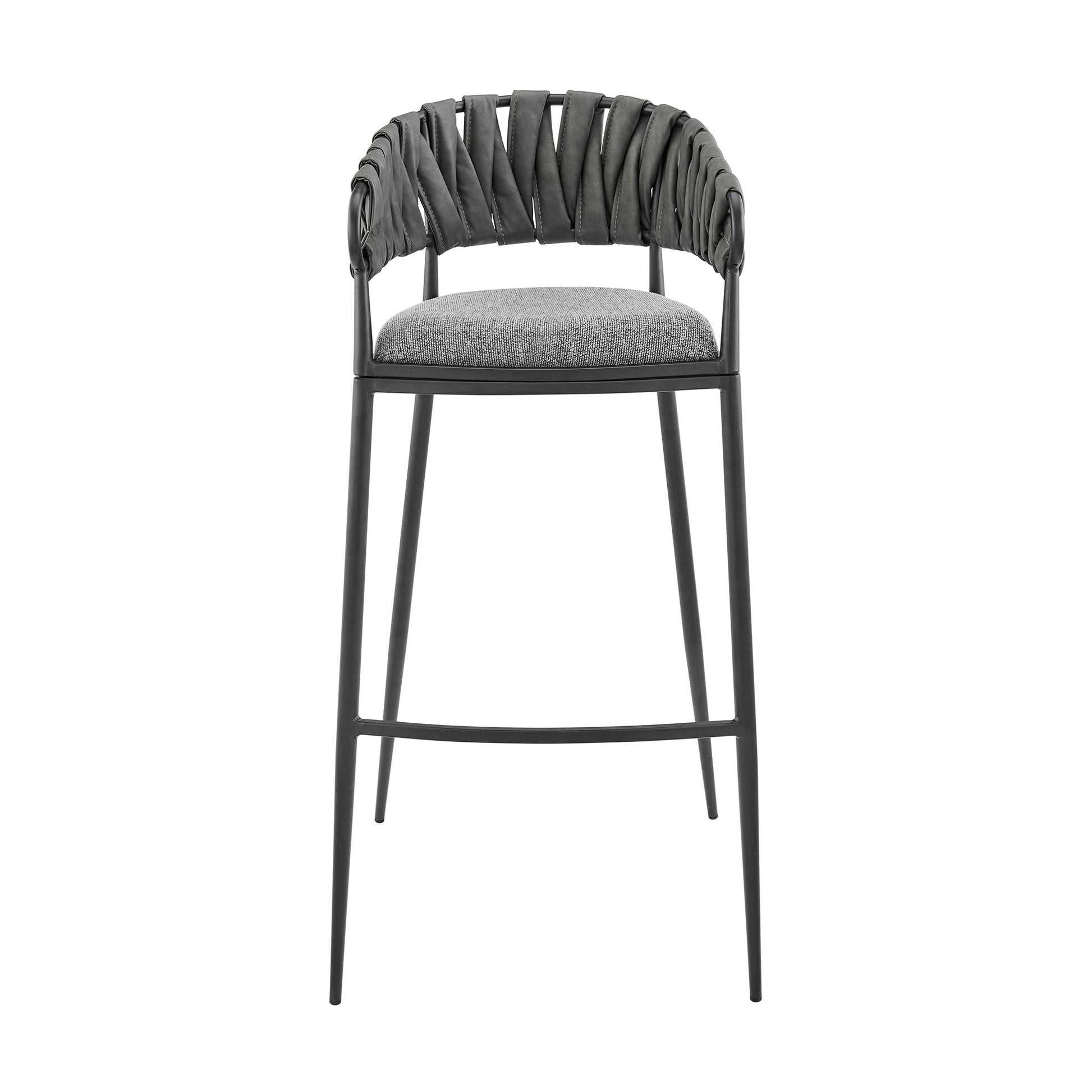 Viji 26 Inch Counter Stool Chair, Gray Faux Leather Fabric Back, Black Iron Black Grey Iron