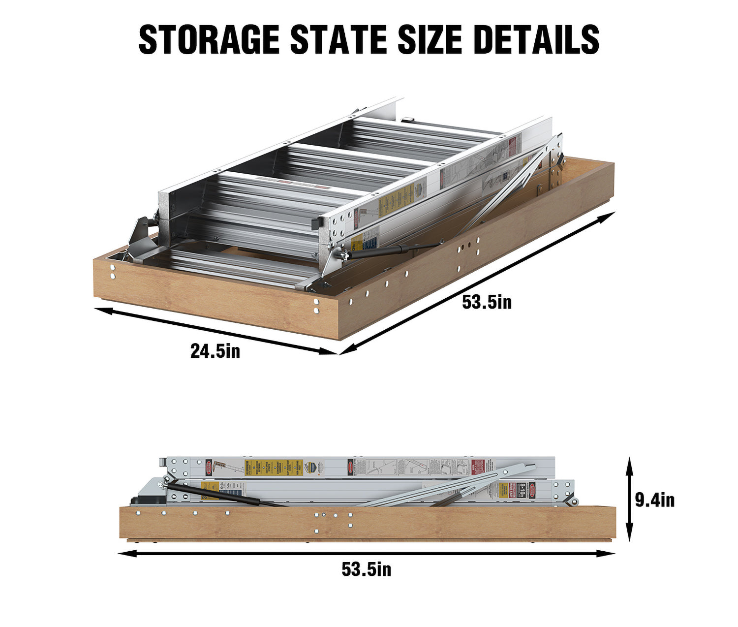 Household Aluminum Attic Ladder 25" X 54" ,375 Lbs Capacity, 7'8" 10'3" Ceiling Height Grey Aluminium Alloy