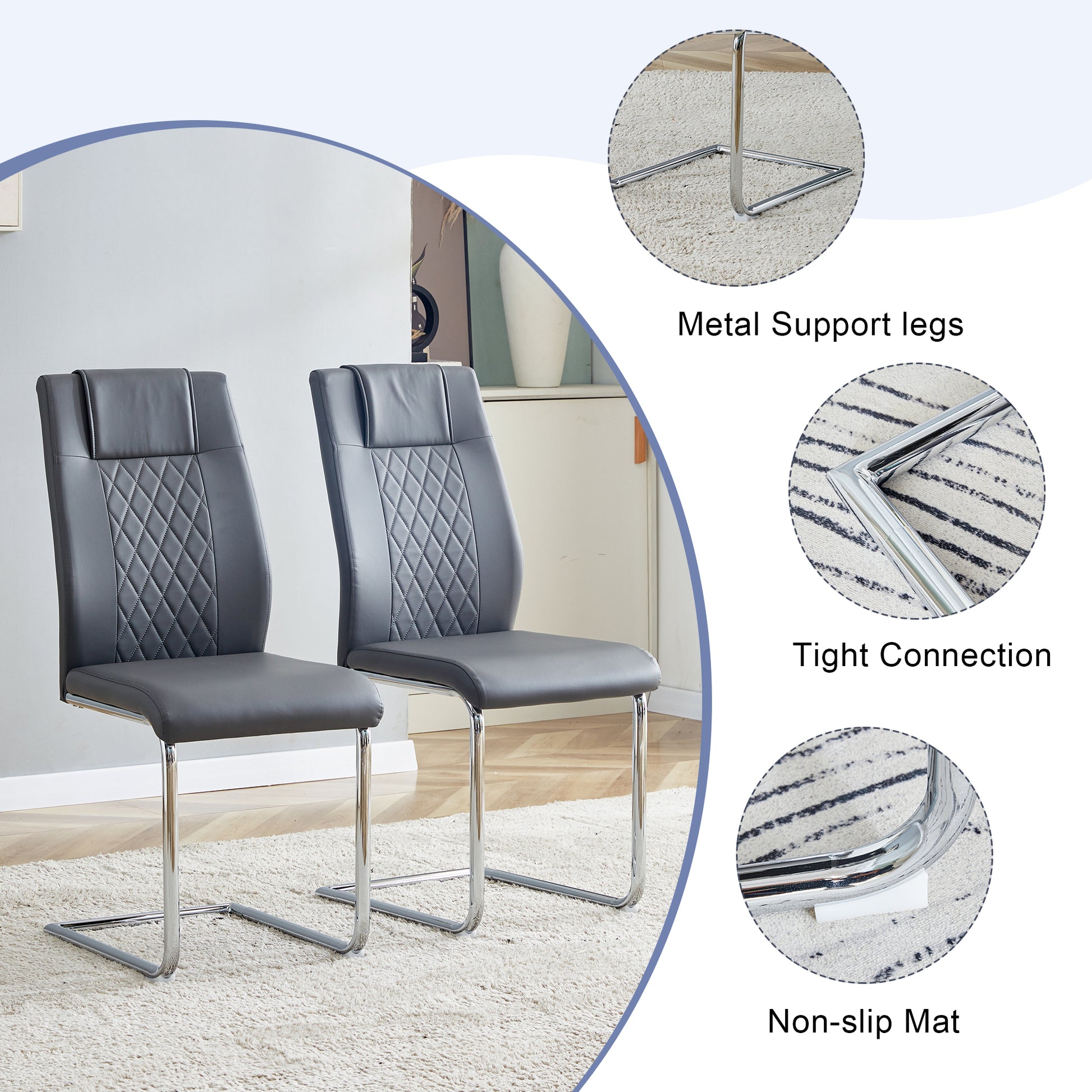 Table And Chair Set.Large Minimalist Rectangular Glass Dining Table For 6 8 With 0.39" Tempered Glass Tabletop And Silver Chrome Metal Legs.Paried With Comfortable Chairs With Pu Seats And Metal Legs. Silver Seats 8 Glass Metal