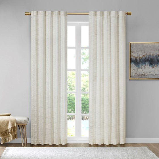 Room Darkening Metallic Printed Poly Velvet Rod Pocket Back Tab Window Panel Pair White Polyester