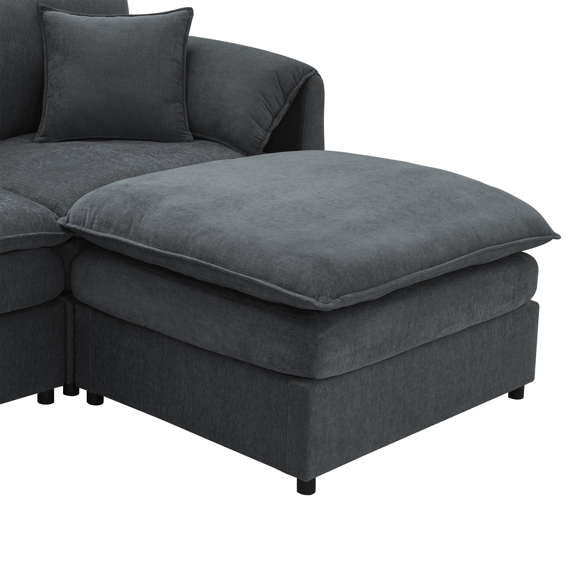 134*66" Chenille Modular Sectional Sofa,U Shaped Cloud Couch Set With Double Cushions ,6 Seat Sleeper Sofa Bed With Ottomans,Oversized Indoor Furniture For Living Room, 3 Colors Dark Gray Chenille 6