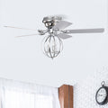 5 Blade 52 Inch Chrome Ceiling Fan With 3 Light No Include Bulb Chandelier Remote Controlled Chrome American Design,American Traditional,Farmhouse,Rustic,Vintage Plywood Iron