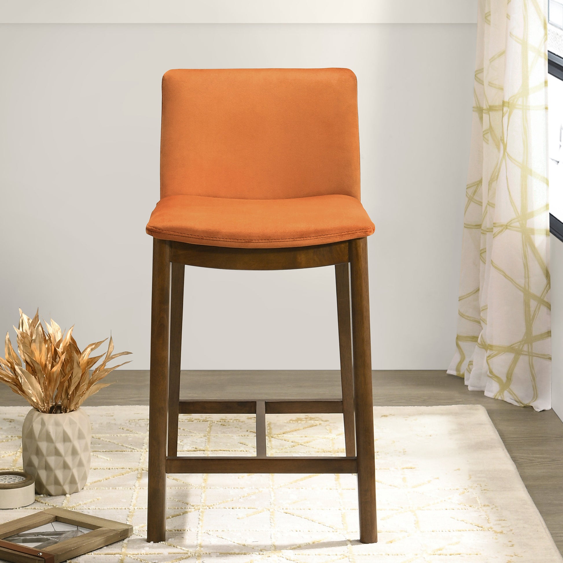 Shannon Counter Chair In Burnt Orange Velvet Solid Brown,Burnt Orange Dining Room Wipe Clean Bar Stools Solid Wood,Velvet