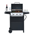 Propane Gas Grill 3 Burner Barbecue Grill, Stainless Steel 26,000 Btu Patio Garden Barbecue Grill With Two Shelves, Lid, Wheels And Bottle Opener Black Iron