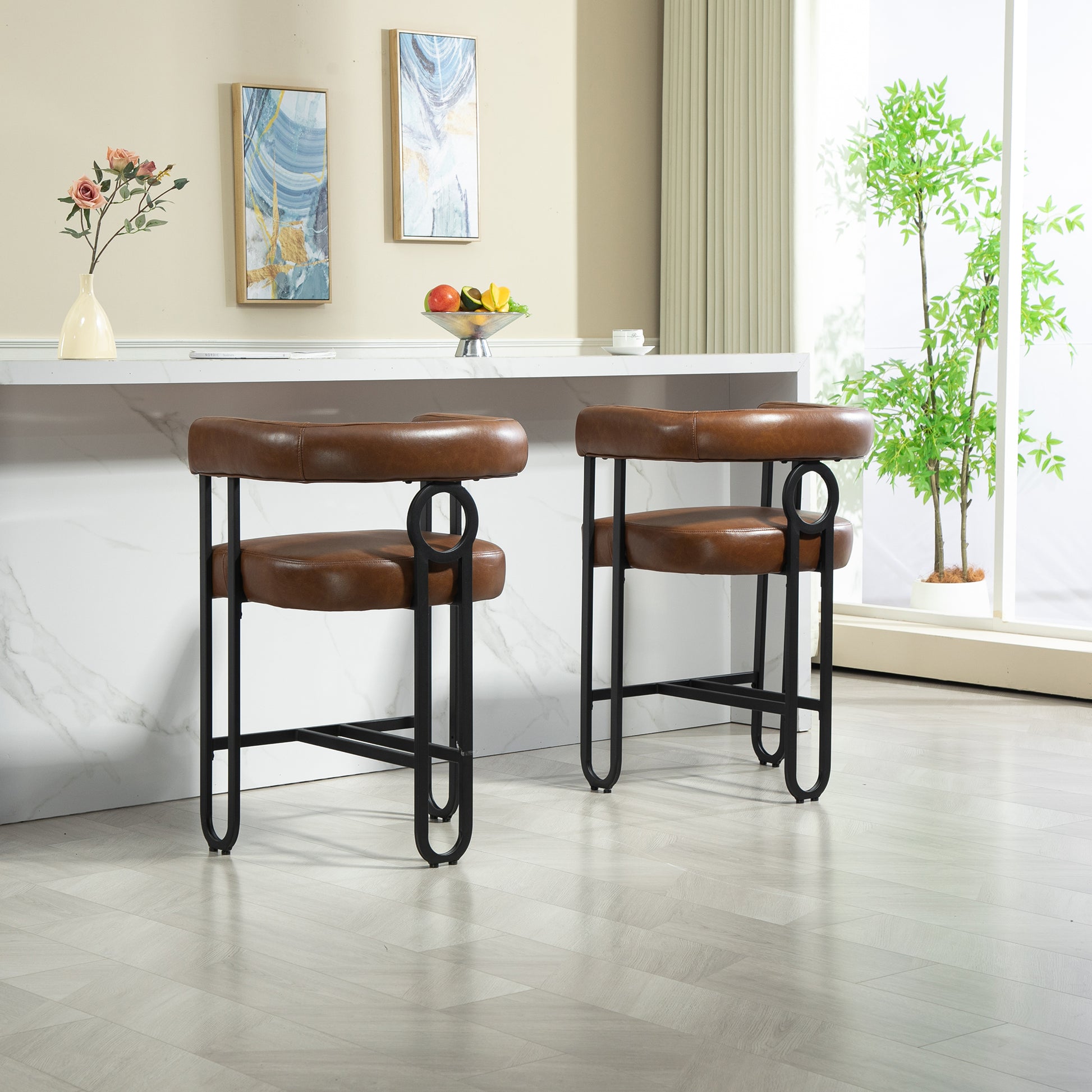 Coolmore Bar Stools Set Of 1, Modern Bar Stool With Back, Black Metal Frames, Upholstered Bar Stools For Kitchen Island, Pub, Club Light Brown Pu Light Brown Primary Living Space Foam Pu