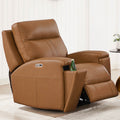 Venice Power Headrest Zero Gravity Recliner Brown Genuine Leather Wood Primary Living Space Tight Back Mid Century Modern Eucalyptus Memory Foam Leather