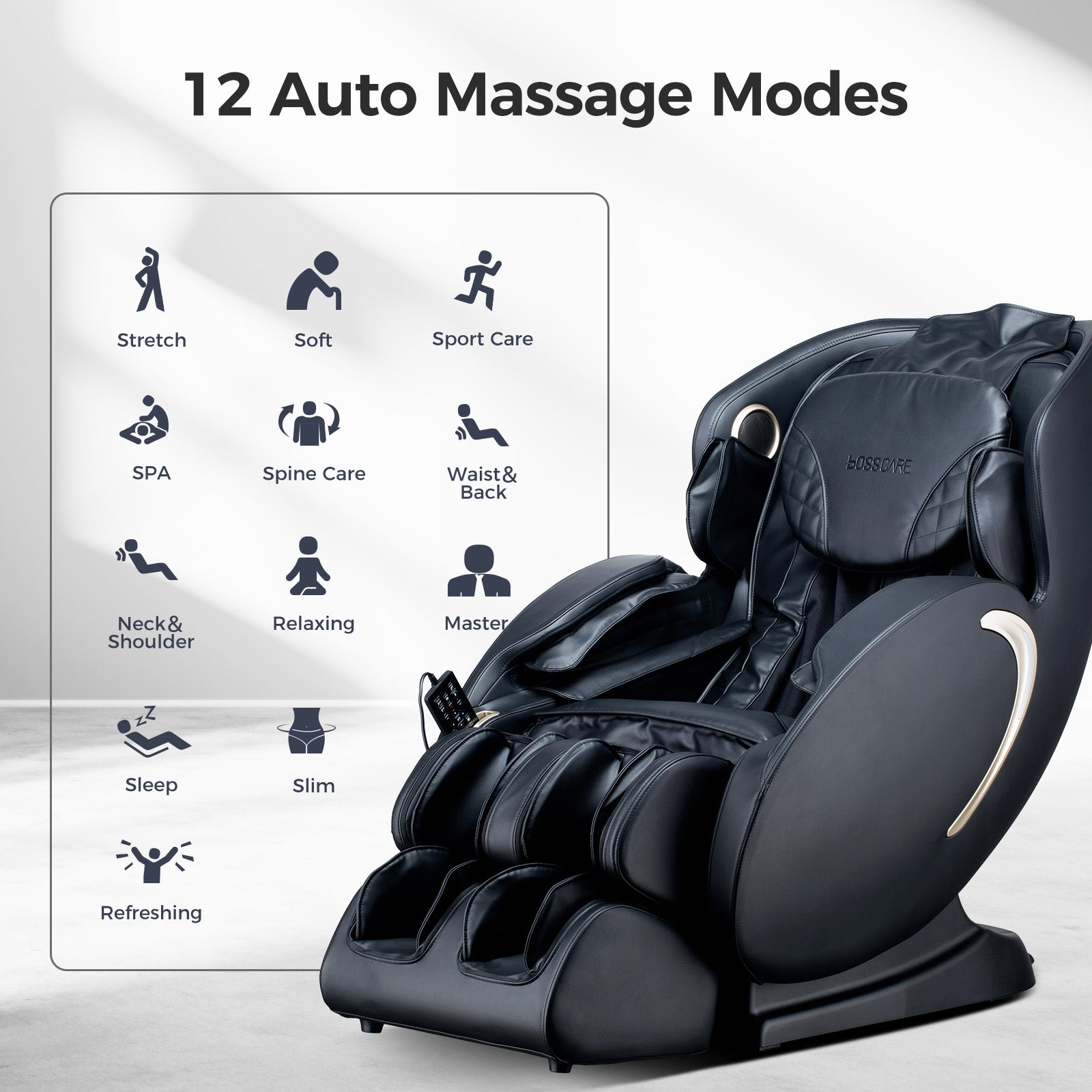 Bosscare 3D Zero Gravity Massage Chair,Full Body Shiatsu Recliner With App Black Black Leather Leather