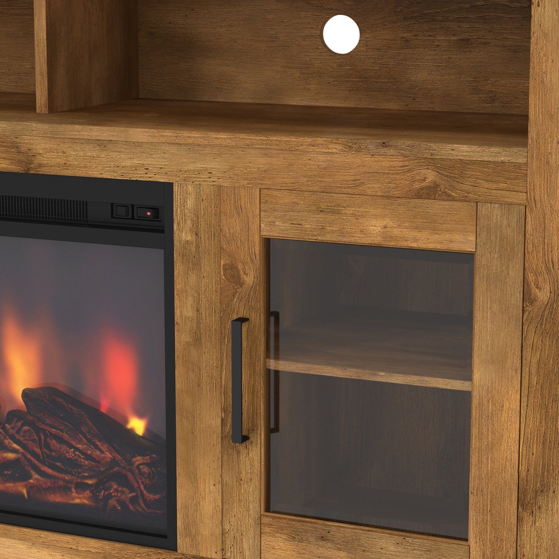 Classic Glass Door Fireplace Tall Tv Stand For Tvs Up To 65" Barnwood Barnwood Mdf