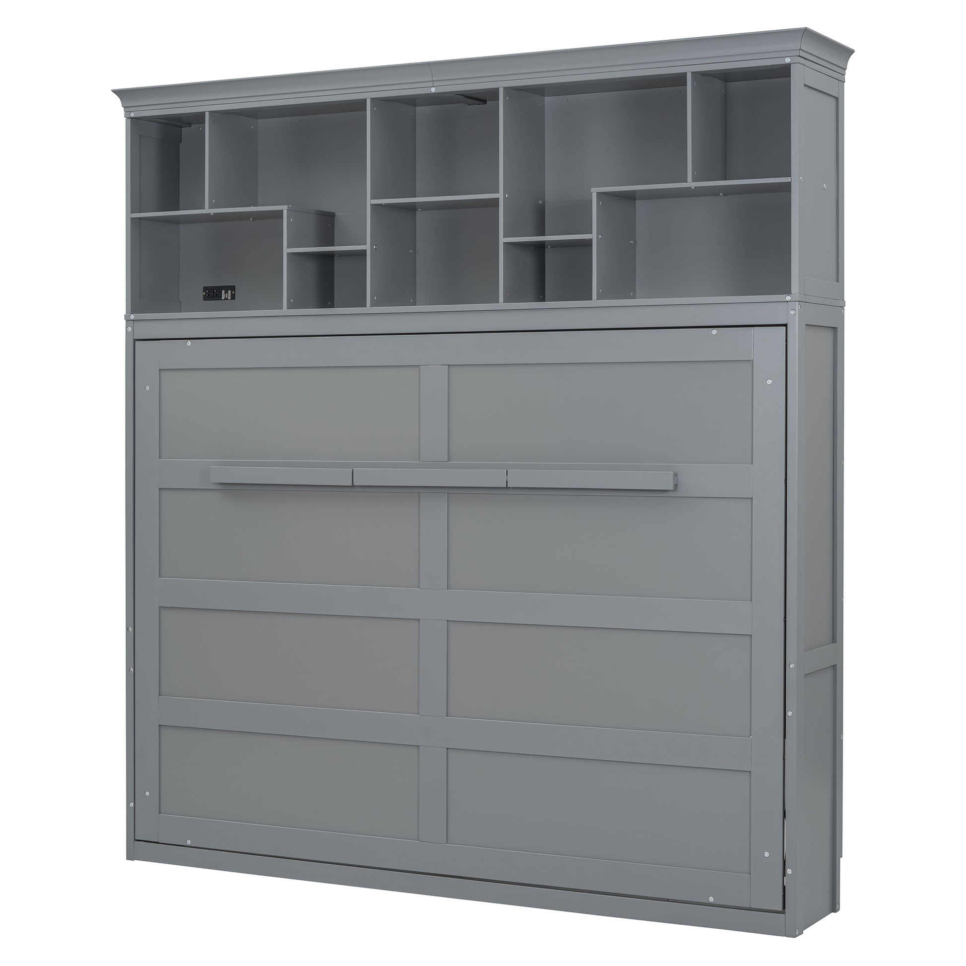 Queen Size Murphy Bed Wall Bed With Top Shelves & Usb,Gray Queen Gray Plywood