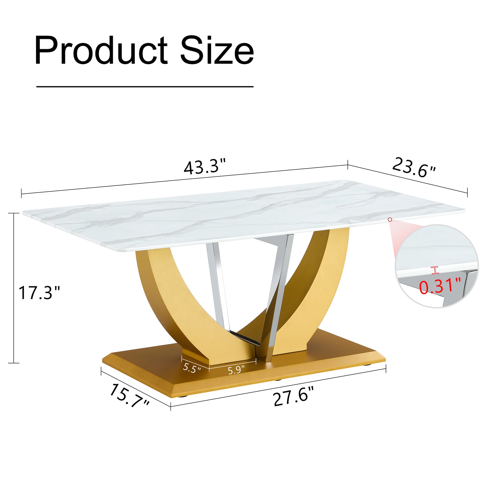 Coffee Table.Modern Minimalist Tempered Glass With Sticker Desktop ,Golden Mdf Legs And Stainless Steel Decorative Columns. Lightweight And Easy To Move. Ct 907 Golden Mdf Glass