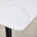 Table And Chair Set, White Imitation Marble Texture Rock Board Table Top, Black Metal Table Legs.Paired With 6 White Artificial Leather Backrest Cushion Dining Chairs With Black Metal Legs. White Black Seats 6 Metal