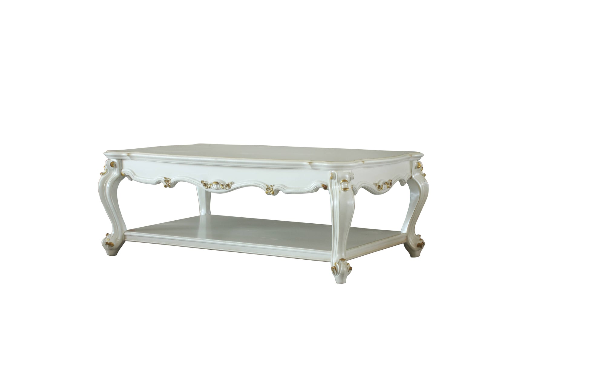 Antique Pearl Coffee Table With Bottom Shelf Ivory Primary Living Space Traditional Shelves Rectangular Wood