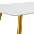 Modern Minimalist Dining Table. White Imitation Marble Pattern Sintered Stone Desktop With Golden Metal Legs.62