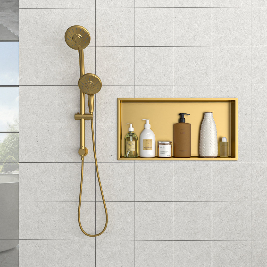 25" X 13" Stainless Steel Shower Niche, Gold Gold Stainless Steel